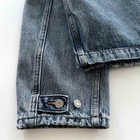 Zara Denim Utility Jacket Boxy Fit Rigid Cotton Mens Size Large - Picture 6 of 11